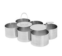 8-Piece Stainless Steel Dessert Ring Set - 6 Cooking Moulds + Food Press & Spatula - Round Cake, Mousse & Pastry Rings | Plating Tools for Crumpets, Eggs, Cheesecakes | M&W