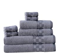 8 Piece Towel Set - 100% Natural Cotton, 600 GSM - Includes 2 Bath Towels, 2 Hand Towels, 4 Face Cloths - Ultra Soft, Highly Absorbent, Quick-Dry - Hotel Spa Quality Bale Set (Silver Check Border)