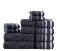8 Piece Towel Set - 100% Natural Cotton, 600 GSM - Includes 2 Bath Towels, 2 Hand Towels, 4 Face Cloths - Ultra Soft, Highly Absorbent, Quick-Dry - Hotel Spa Quality Bale Set (Charcoal Stripe Border)