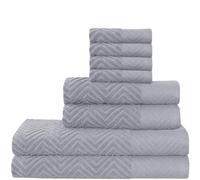 8-Piece Towel Set - 100% Natural Cotton, 600 GSM - Includes 2 Bath Towels, 2 Hand Towels, 4 Face Cloths - Ultra Soft, Highly Absorbent, Quick-Dry - Hotel Spa Quality Bathroom Bale Set (Silver Zig Zag)