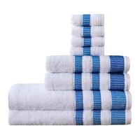 8 Piece Towel Set - 100% Natural Cotton, 600 GSM - Includes 2 Bath Towels, 2 Hand Towels, 4 Face Cloths - Ultra Soft, Highly Absorbent, Quick-Dry - Hotel Spa Quality Bale Set (White Ocean Blue Border)