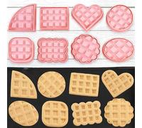8-Piece Waffle & Geometric Cookie Stamp Set for Baking, 3D Embossed Designs, DIY Cookie Cutters, Mini Pie Molds