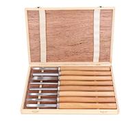 8 Piece Wood Lathe Turning Tool Set with 65 Manganese Steel Heads and Beech Wood Handles - 4 mm Thick Cut Woodworking Chisel Kit with Storage Box - Oil Quenched HRC 58 60 Hardness