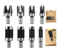 8-Piece Wood Plug Cutter Set, Includes 1/4, 3/8, 1/2, 5/8 Drill Bits with Wooden Box, Straight & Tapered Carbon Steel Tools for Woodworking