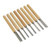 8 Piece Wood Turning Chisel Set - Steel Shafts & Tips - Long Softwood Handles