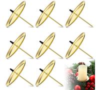 8 Pieces 6 Cm/ 2.4 Inch Advent Wreath Candle Holder Metal Candle Holder Candle Plate Candle Stick for Advent, Christmas, Table Decoration (Gold)