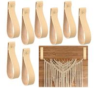 8 Pieces Artificial Leather Wall Hooks 1 x 4.7 Inches Wall Hanging Strap Wall Mounted Loop for Hanging Leather Strap Hangers for Bathroom Bedroom Kitchen Towel Holder Supplies (Apricot)