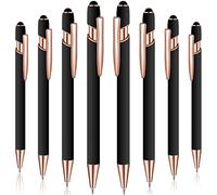 8 Pieces Ballpoint Pen with Stylus Tip Black Ink 2 in 1 Stylus Metal 1.0 mm Medium Point Smooth Pen Rainbow Colorful Rubberized Ballpoint Pen for Touch Screen Tablet (Rose Gold, Black)