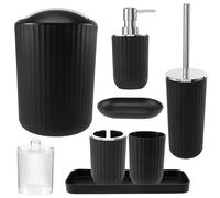 8 Pieces Bathroom Accessories Set Black- Bathroom Bin,Toilet Bowl Brush,Hand Soap Dispenser, Mouthwash Cup, Toothbrush Holder, Toothpick Holder, Soap Dish, Holder Tray - Bathroom Accessory