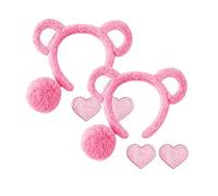 8 Pieces Bear Costume Accessory Adult, Cute Bear Costume with Bear Ears Headband, Pom Tail and Heart Shaped Felt Heart Patch, Fluffy Bear Ears Headband for Dress-Up, Parties & Cosplay Accessories (D)