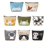 8 Pieces Cat Printed Wallet, Children's Mini Coin Bag, Creative Multi-Function Storage Bag, Cute Cartoon Wallet, Travel Convenient Coin Bag.