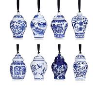 8 Pieces Chinoiserie Porcelain Christmas Ornaments Blue and White Christmas Decorations Mini Chinoiserie Porcelain Ginger Jar Christmas Tree Decor Vintage Christmas Decorations (Chinese)