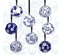 8 Pieces Chinoiserie Porcelain Christmas Ornaments Blue and White Christmas Decorations Mini Chinoiserie Porcelain Ginger Jar Christmas Tree Decor Vintage Christmas Decorations (Classic)