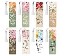 8 Pieces Christian Bible Verse Diamond Art Bookmarks 5d Christian Beaded Bookmark Acrylic Tassel Bookmark for DIY Making Beginners Kids Adults Arts Craft Supplies (Floral Christian)