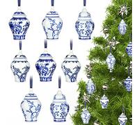 8 Pieces Christmas Chinoiserie Ornaments Mini Ginger Jar Ornaments Porcelain Hanging Ornaments Blue and White Ginger Jars Chinoiserie Decor for Xmas Tree Decorations (Classic)