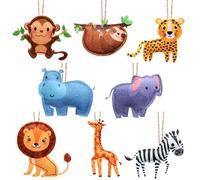 8 Pieces Christmas Decorations Set Felt Animal Ornament Giraffe Lion Pig Cow Christmas Ornament Hippo Duck Decorative Hanging Ornaments for Tree Home Party Decorations (Jungle Animal)