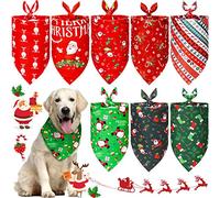 8 Pieces Christmas Dog Bandana Triangle Bandana Pet Bibs Washable Santa Claus Bandanas Kerchief with Stylish Stocking Snowflake Deer Pattern for Pet Costume Accessories Decoration (Classic Pattern)