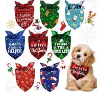 8 Pieces Christmas Dog Bandanas Classic Buffalo Plaid Dog Scarf Xmas Pet Bandanas Snowman Snowflake Pet Triangle Bib for Christmas Holiday Pets Cats Accessories Costume Supply (Cute Pattern,Small)