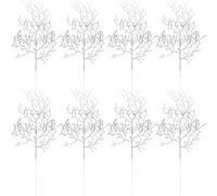 8 Pieces Christmas Glitter Leaves Artificial Tropical Leaf Décor Simulated Tree Branch Xmas Tree Wreath Decorative Flower Branches (Silver)