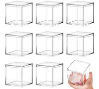 8 Pieces Clear Acrylic Plastic Jewelry Box Mini Storage Box Mini Cube Containers with Lids Storage Candy Box for Candy Pill and Tiny Jewelry (Square, 3.3 x 3.3 x 3.3 Inch)