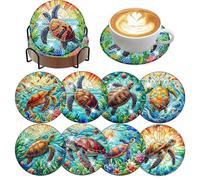 8 Pieces Diamond Art Painting Coasters Kit, Sea Turtle Diamond Art Coaster, DIY Diamonds Craft Kits for Adults and Beginners (Turtle Style)