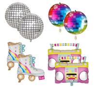 8 Pieces Disco Balloons Aluminium, Disco Balloons Deco 70's 80's 90's Year Deco Balloons 4 x Foil Disco Balloons 2 x Roller Skating Balloons 2 x Radio Balloons for Retro Theme Hip Hop Party Decoration