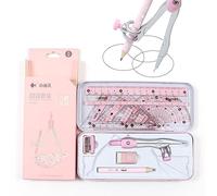 8 Pieces Drawing Ruler Set Compass, Drafting Compass Set Geometry, School Compass, for Kids and Adults, Great for Use in School, Woodworking