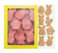 8 Pieces Easter Cookie Cutter Set, Plastic Easter Bunny Cookie Cutters Rabbit Cookie Stamp Easter Eggs Molds Biscuit Molds for Easter Baking DIY, A