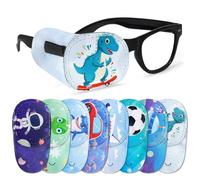8 Pieces Eye Patches for Kids Boys,Cartoon Dinosaur Car Eye Patch for Lazy Eye Amblyopia Strabismus Reusable Glasses Over the Lens Eyepatch for Lazy Eye Amblyopia Strabismus Toddler Children