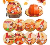 8 Pieces Fall Gnome Diamond Coasters with Holder DIY Cute Fall Gnome Diamond Art Coasters 5d Autumn Gnome Diamond Coasters for Beginners Adults for Fall Thanksgiving Day Gift