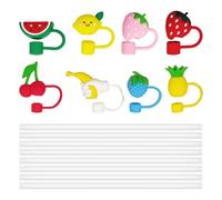 8 Pieces Fruit Straw Hats, 8 Straws, Water Cup Straws, Water Cup Straw Hats, Water Cup Topper, Silicone Straws