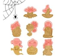 8 Pieces Halloween Cookie Cutters and Stamps, Plastic Halloween Cookie Cutters Set, 3D Halloween Cookie Cutters, Bat, Ghost, Pumpkin, Pastry Cutters, Baking Accessories for DIY Sweets Biscuit