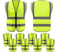 8 Pieces High Visibility Safety Vests with Pockets and Zipper Reflective Mesh Vest for Men Women Neon Working Vest