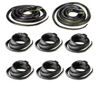 8 Pieces Large Realistic Rubber Snake Toys Fake Black Plastic Snakes That Look Real for Garden Props to Keep Birds Away, April Fools Day Prank Stuff Halloween Scary Toys