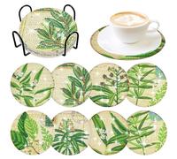 8 Pieces Leaves Diamond Coasters with Holder DIY Green Leave Diamond Art Coasters Round Cup Coasterfor Adults Diamond Kits Supplies