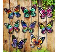 8 Pieces Metal Butterfly Wall Art Decor, 3D Butterfly Hanging Wall Decor Sculpture for Balcony Patio Living Room Garden Outdoor Fence Decoration (Cute Style)
