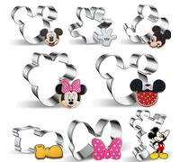 8 Pieces Mickey and Minnie Mouse Cookie Cutters Set for Kids, Mickey Mouse Head, Minnie Mouse, Minnie Bow, Mickey Mouse Body, Palm and Shoes, Biscuit Cutters Fondant Baking Mould