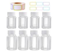 8 Pieces Mini Plastic Bottles and 1 Roll of Label Stickers, Item Marking Stickers, Transparent Sea Bottles, Multi-Function Plastic Bottles.