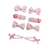 8 pieces of fabric hair clips, hand-made cute and sweet pink bow side clips that won't damage the hair E