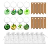 8 Pieces Of Four-Leaf Clover Pendants, 10 Pieces Of Kraft Paper Labels, 8 Pieces Of Gauze Bags, Backpack Pendants, Decorative Pendants, Green Leaf Pendant Keychains