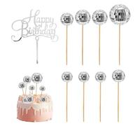 8 Pieces Of Mirror Ball Inserts, 1 Piece Of Happy Birthday Insert, Disco Shiny Ball Insert, Mirror Ball Cake Insert, Birthday Cake Decoration, Cake Insert (4 Sizes)
