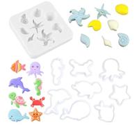 8 Pieces of Plastic Marine Life Cutting Molds and 1 Piece of Silicone Starfish and Conch Molds, Baking Molds, Creative Molds, Cute Molds