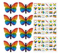8 Pieces Of Rainbow Butterfly Clips And 18 Pieces Of Rainbow Face Patches, Creative Cartoon Hairpin, Fun And Cute Face Patches, Proud Rainbow Accessories, Suitable For Parties, And Celebrations.