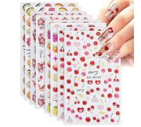 8 Pieces Of Three-Dimensional Nail Stickers, Fruit Nail Stickers, Cherry Nail Stickers, Summer Nail Stickers, Beach Nail Art Stickers, Beauty Nail Stickers, Nail Stickers For Nail Art