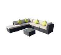 8-Pieces PE Rattan Corner Sofa Set with Thick Cushions