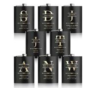 8 Pieces Personalised Hip Flasks for Groomsmen Gifts, 8oz Engraved Alcohol Flasks for Wedding, Customised Whisky Hip Flask for Bachelor Stag Party, Father of The Bride Gifts (Black)