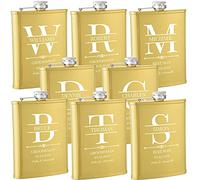 8 Pieces Personalised Hip Flasks for Groomsmen Gifts, 8oz Engraved Alcohol Flasks for Wedding, Customised Whisky Hip Flask for Bachelor Stag Party, Father of The Bride Gifts (Gold)