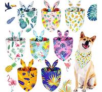 8 Pieces Pet Bandanas Dog Triangle Summer Bandana Hawaiian Dog Scarf Pet Triangle Bibs Adjustable Rainforest Fruit Flamingo Style Bandana for Small Large Dogs (L)