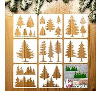 8 Pieces Pine Tree Stencils Art Painting Templates Stencils for Painting on Wood Winter Holiday DIY Wall Floor Decor Supplies (6 x 6 Inch)