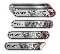 8 pieces Please Do Not Flush Any Products Other Than Toilet Paper Stickers,Brushed Silver Do Not Flush Rules Bathroom Sign, 5x1in